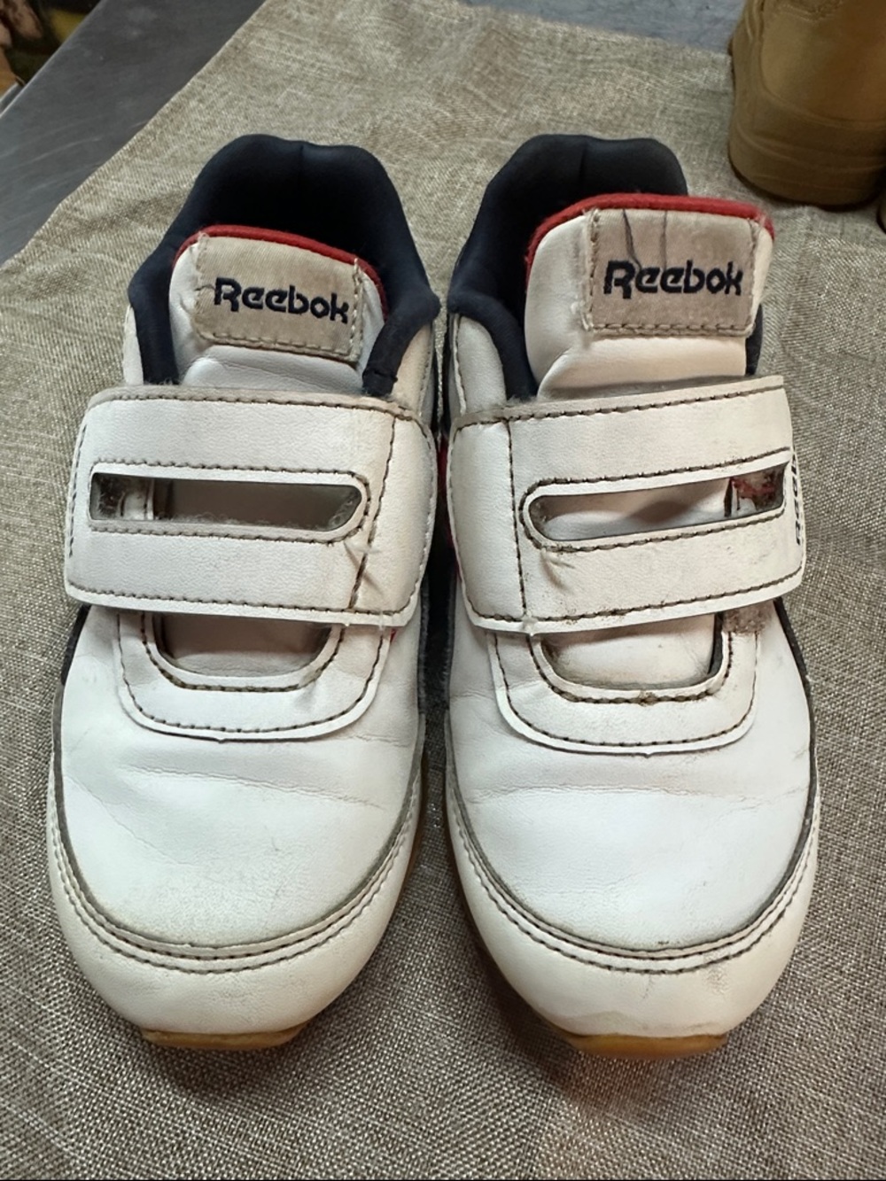 Reebok Kids White Sneakers with Navy and Red Trim